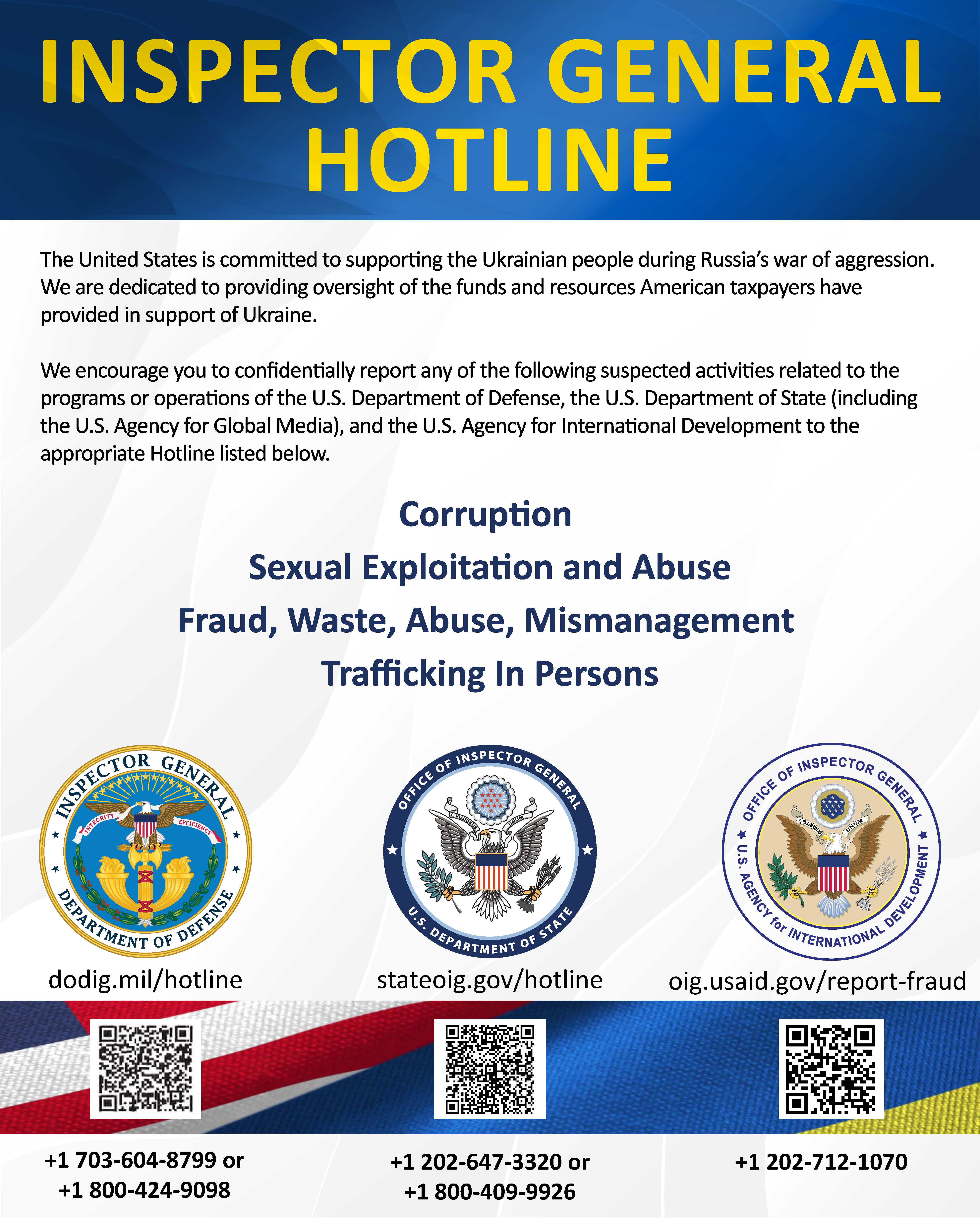 Inspector General Hotline poster in English